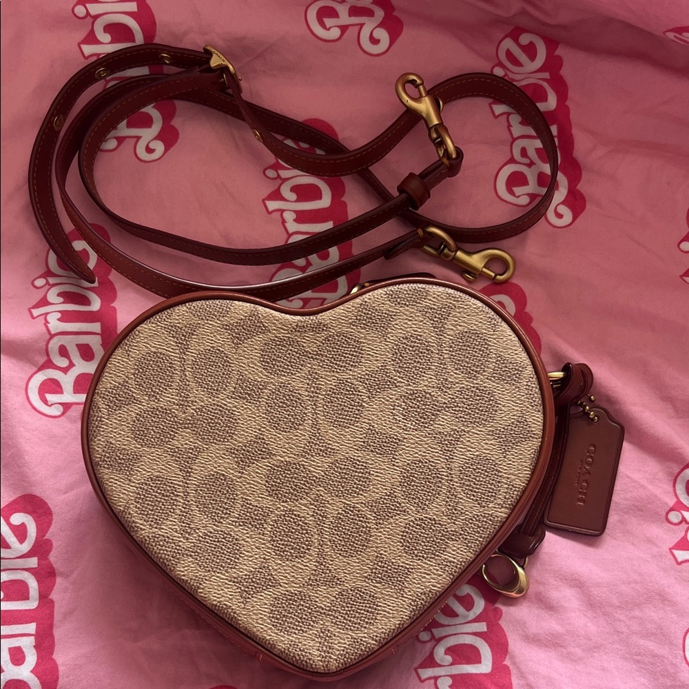 Coach Heart-Shaped Tan and Brown Crossbody Bag